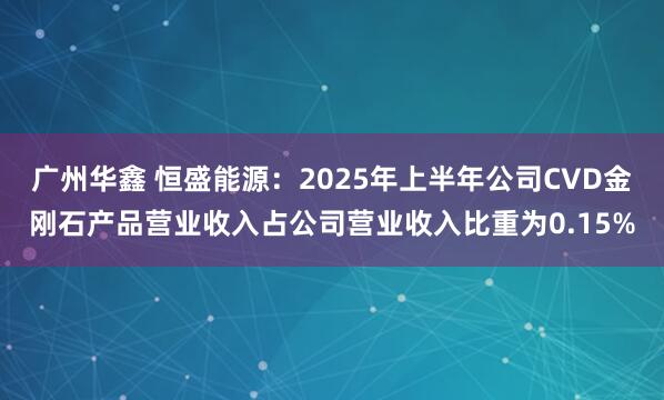 广州华鑫 恒盛能源：2025年上半年公司CVD金刚石产品营业收入占公司营业收入比重为0.15%